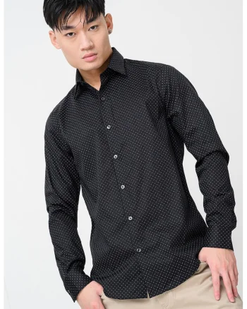 Camasa slim-fit cu mansete cu nasturi, Alb/Negru