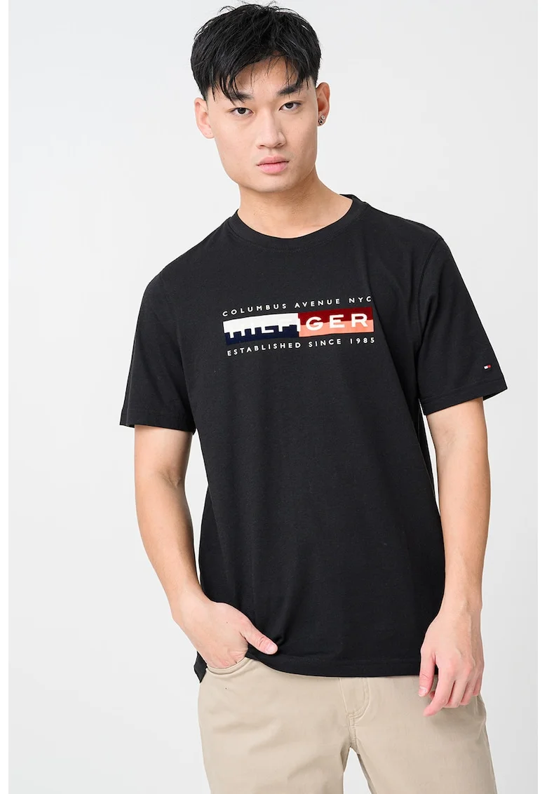 Tricou cu decolteu la baza gatului si imprimeu, Rosu/Negru/Bej deschis