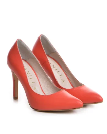 Pantofi Stiletto cu toc Corina Piele naturala, corai