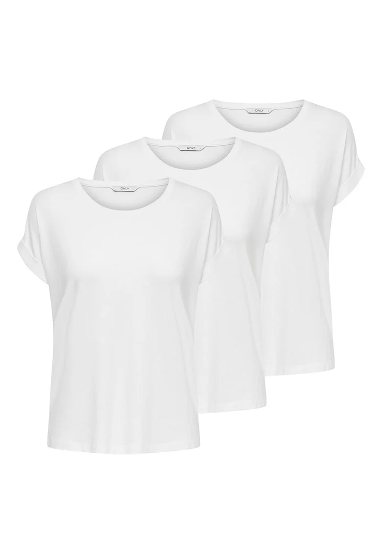 Set de tricouri cu model uni si decolteu la baza gatului - 3 piese, Alb
