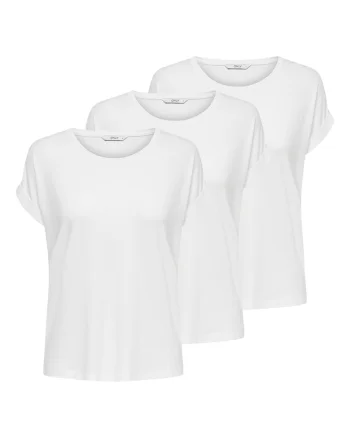 Set de tricouri cu model uni si decolteu la baza gatului - 3 piese, Alb