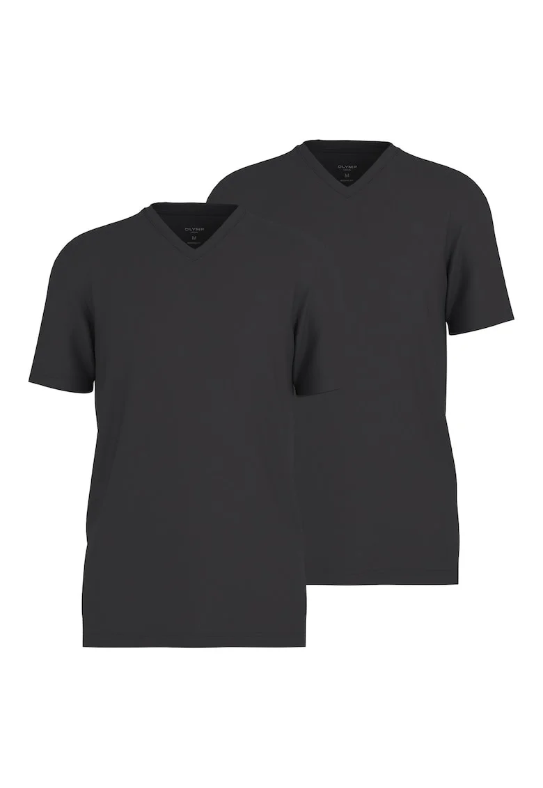 Set de tricouri cu decolteu in V si model uni - 2 piese, Negru