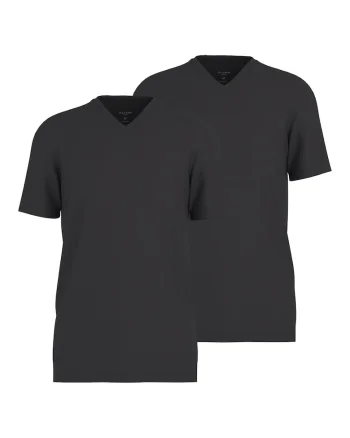 Set de tricouri cu decolteu in V si model uni - 2 piese, Negru