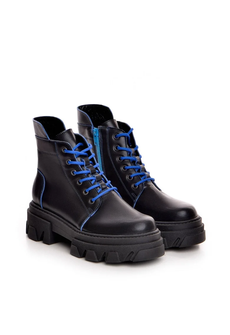 Ghete Apex Piele Naturala neagra cu accente albastre