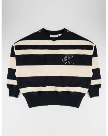 Bluza de trening cu model in dungi si logo pe piept, Negru/Bej