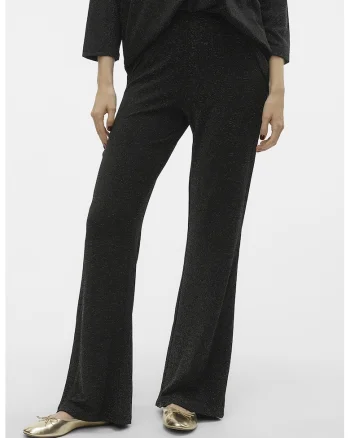 Pantaloni evazati cu aspect stralucitor, Negru