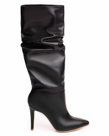 Cizme din piele cu design drapat Obsidian Whisper