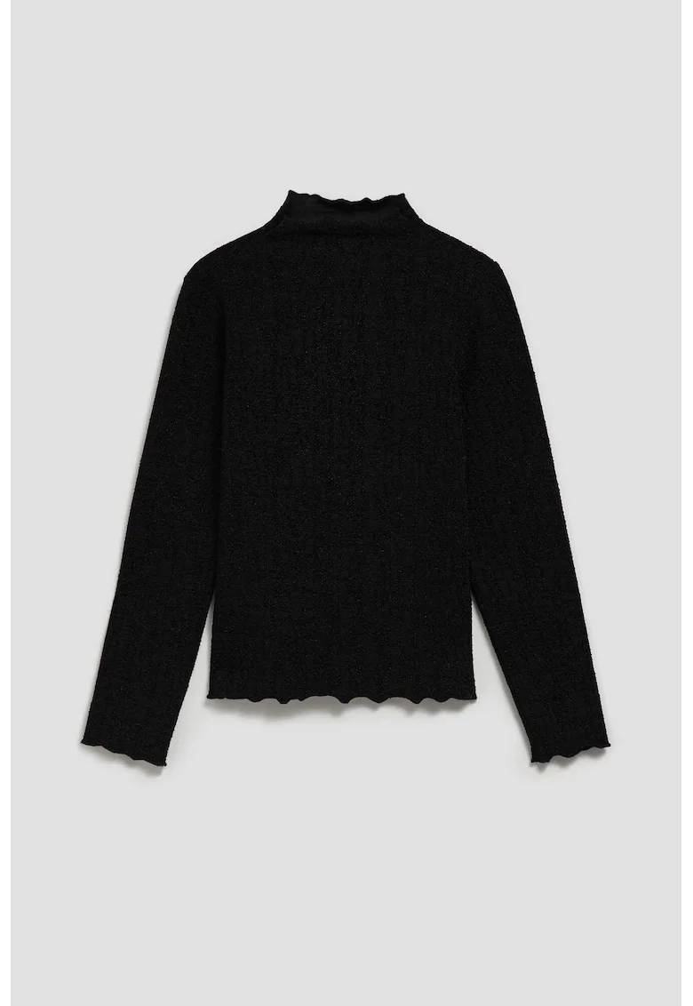 Bluza cu guler pe cu fir metalic, Negru