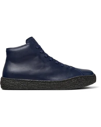 Pantofi sport de piele cu sireturi si fermoar Peu Terreno, Albastru inchis