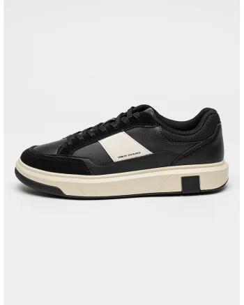 Pantofi sport low-cut cu garnituri de piele intoarsa, Negru/Alb murdar