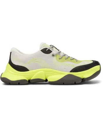 Pantofi sport low-cut de piele si material textil, Verde lime/Bej deschis