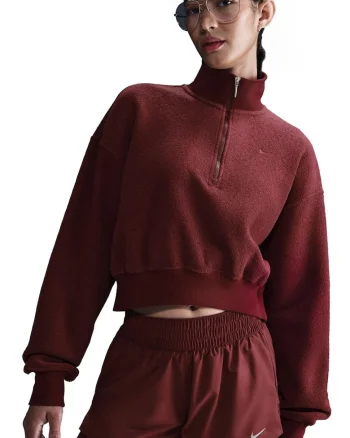 Bluza crop de trening cu fenta cu fermoar, Rosu inchis