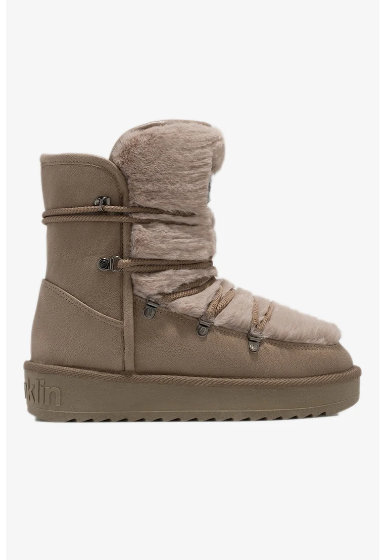 Ghete din blana sintetica cu talpa flatform, Maro taupe