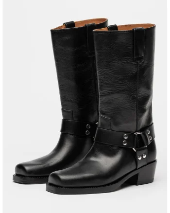 Cizme biker de piele Roxy, Negru