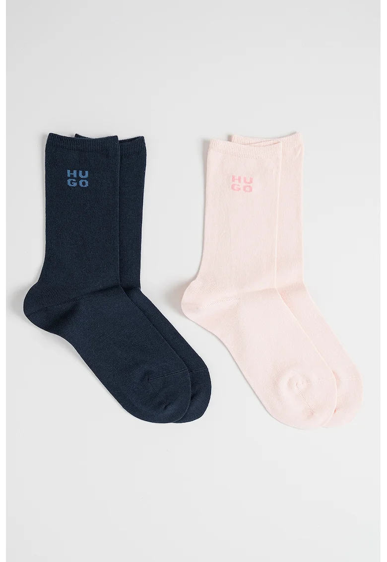 Set de sosete lungi cu imprimeu logo - 2 piese, Negru/Piersica