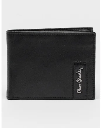 Portofel pliabil de piele cu logo, Negru