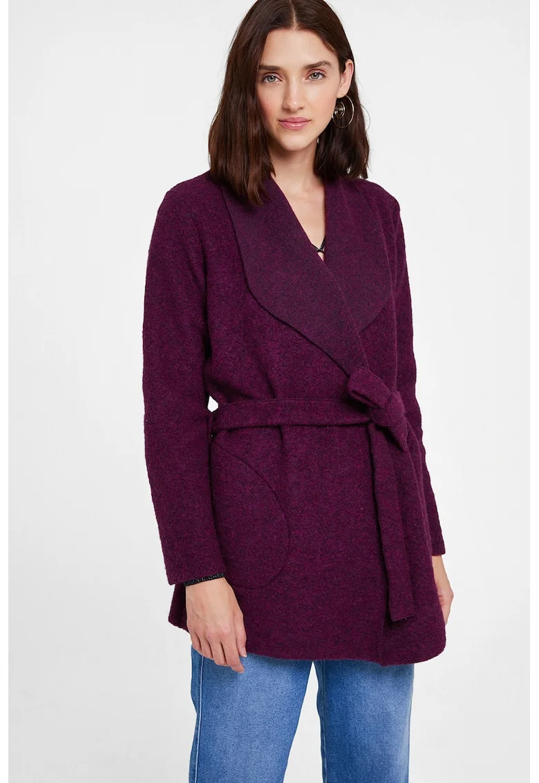 Cardigan din amestec de lana cu un cordon in talie, Violet