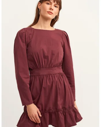 Rochie mini cu volane, Rosu inchis