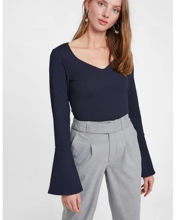 Bluza texturata cu maneci clopot, Bleumarin