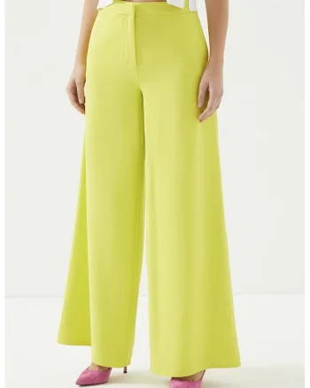 Pantaloni cu croiala ampla si buzunare laterale, Verde fistic