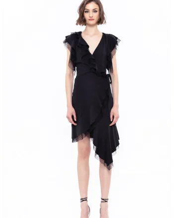 Rochie scurta petrecuta cu decolteu in V, Negru