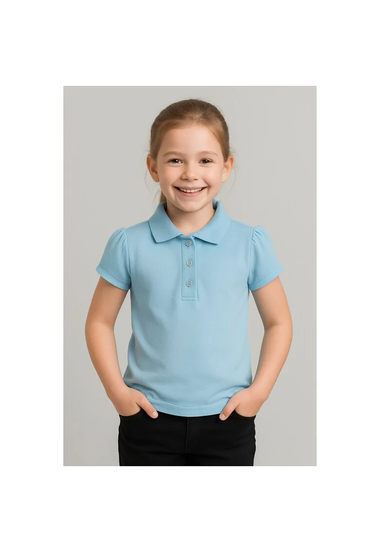 Tricou polo din bumbac pentru fete, Albastru