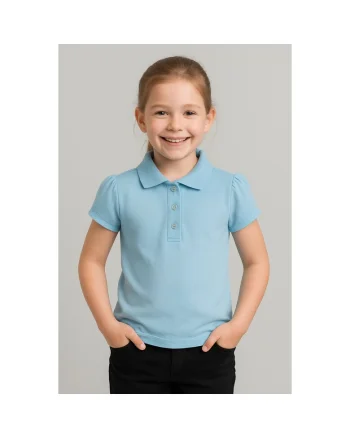 Tricou polo din bumbac pentru fete, Albastru