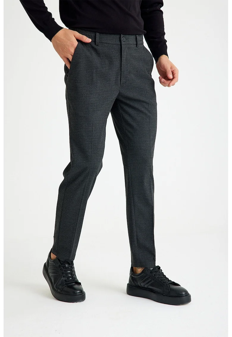 Pantaloni in carouri cu buzunare oblice, Gri carbune