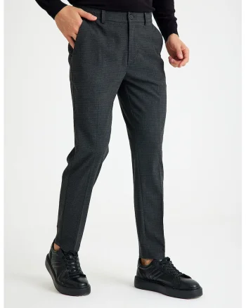 Pantaloni in carouri cu buzunare oblice, Gri carbune