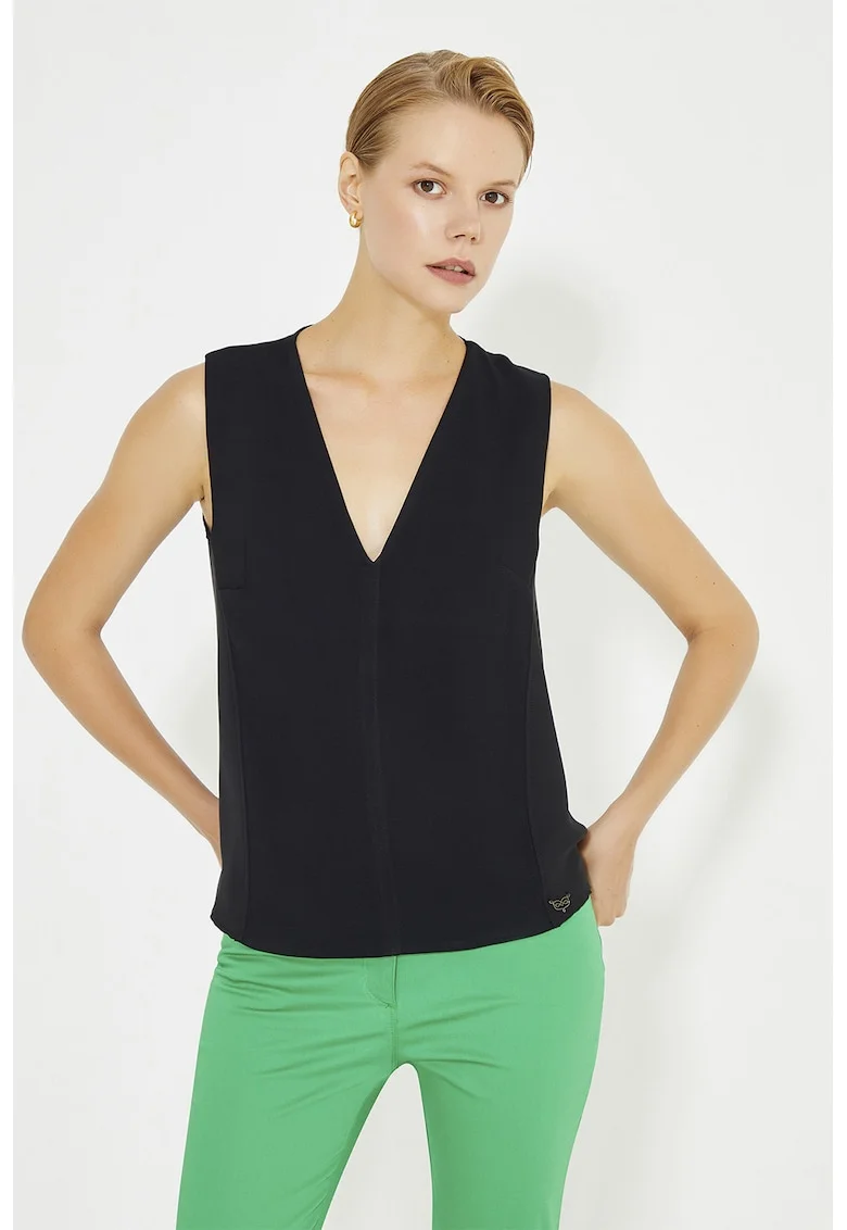 Bluza cu decolteu in V, fara maneci, Negru
