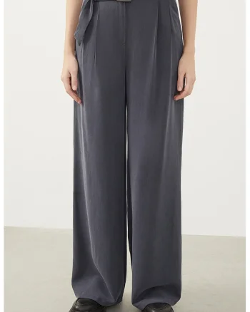 Pantaloni lejeri din amestec de lyocell cu curea, Bleumarin