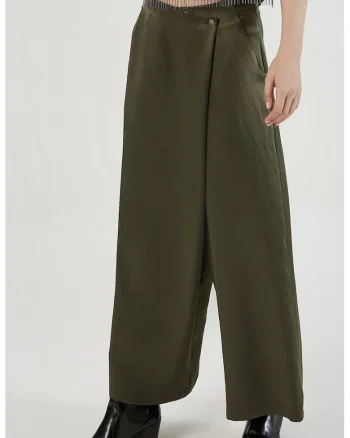 Pantaloni culotte cu buzunare, Kaki