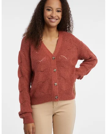Cardigan lejer cu nasturi, Maro cognac