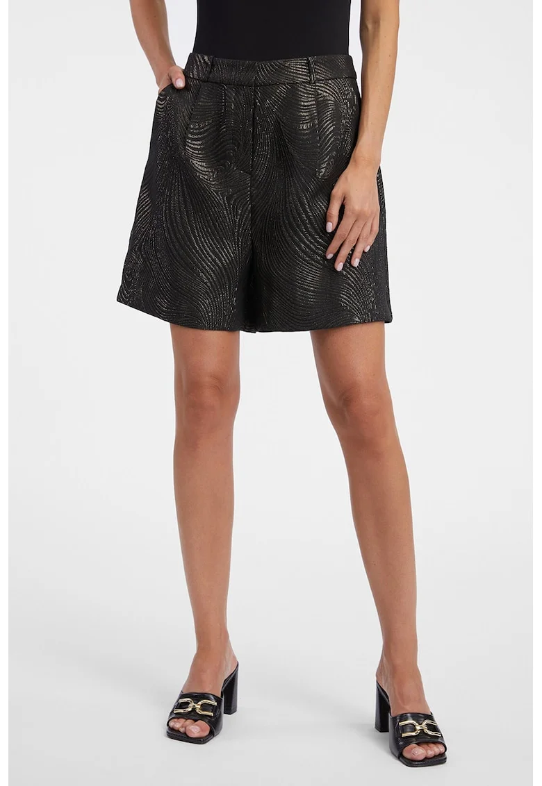 Pantaloni scurti relaxed fit cu insertii stralucitoare, Negru
