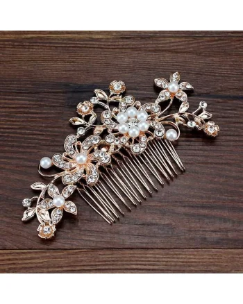 Accesoriu par, rose gold, cu flori si pietre, Eisa C3