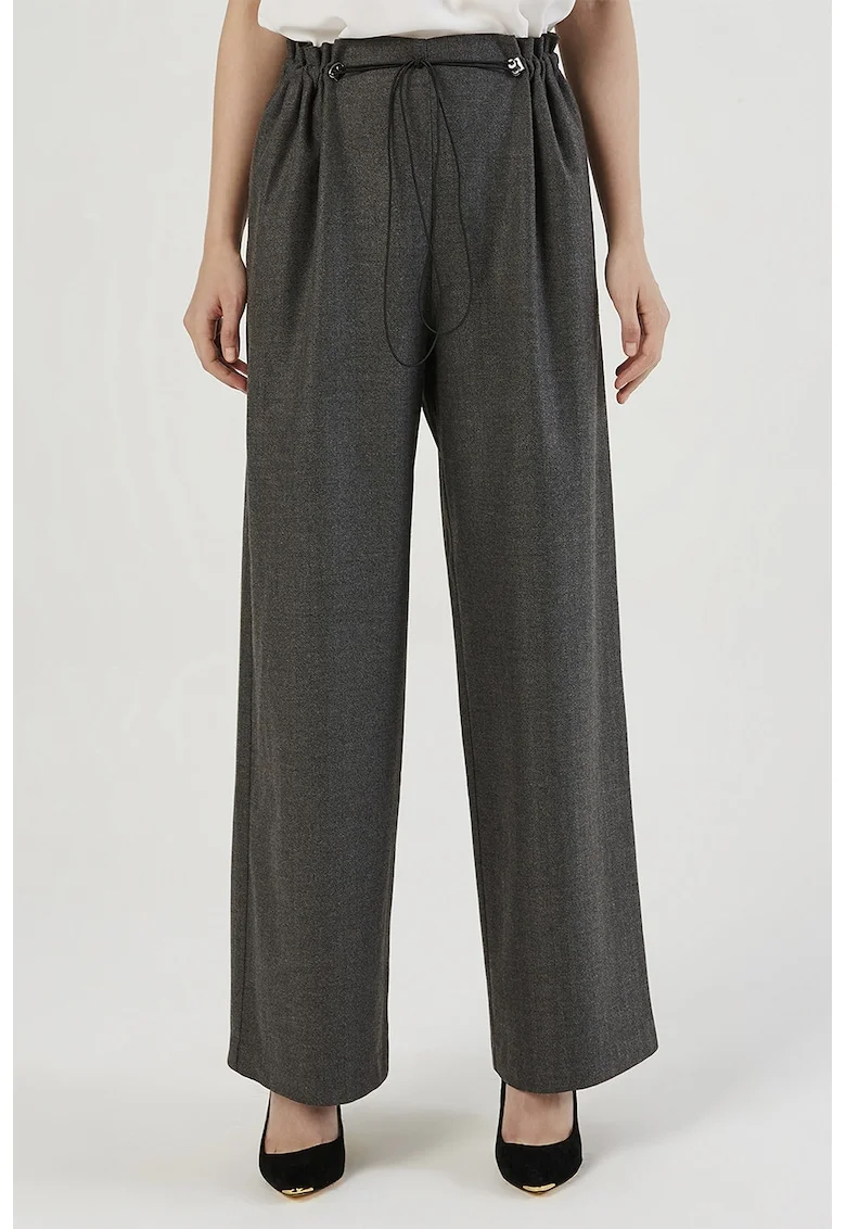Pantaloni drepti cu banda elastica in talie, Gri inchis