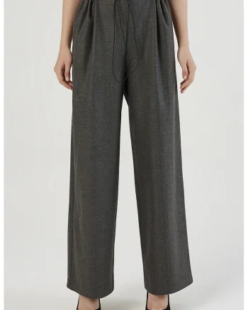 Pantaloni drepti cu banda elastica in talie, Gri inchis