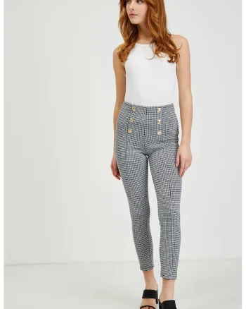 Pantaloni in carouri cu talie inalta, Negru/Gri deschis