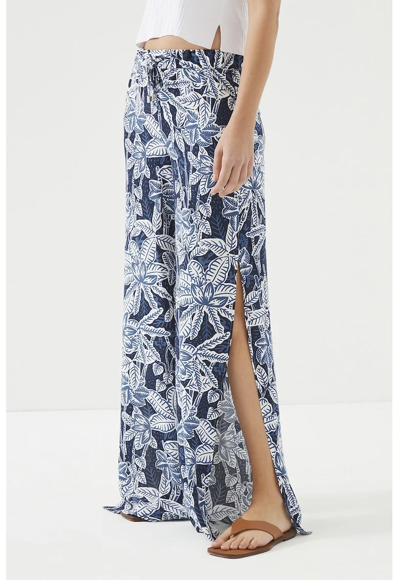 Pantaloni cu croiala ampla si slituri laterale, Alb/Bleumarin