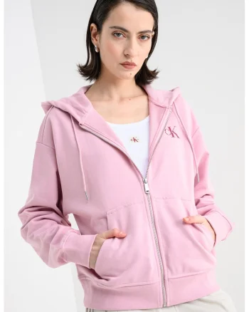 Hanorac cu fermoar si maneci cazute, Roz pastel