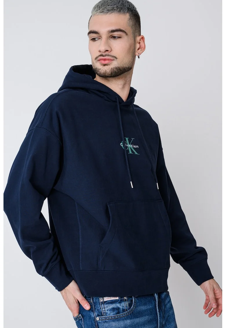 Hanorac din amestec de bumbac cu buzunar kangaroo, Bleumarin