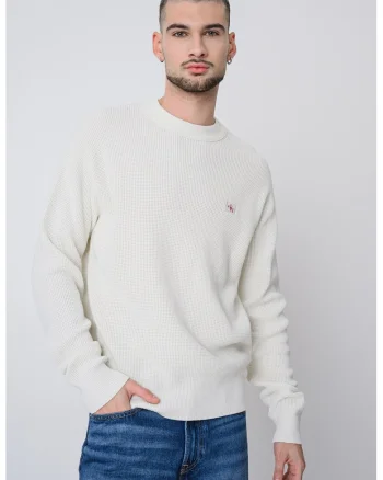 Pulover tricotat cu aplicatie logo discreta, Alb