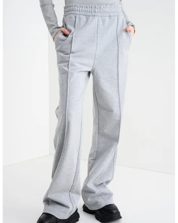 Pantaloni de trening cu talie elastica si buzunare laterale, Gri melange