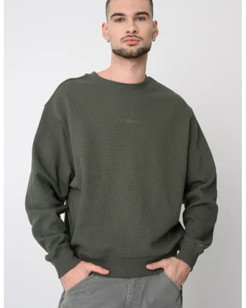 Bluza de trening texturata cu decolteu la baza gatului, Verde sparanghel