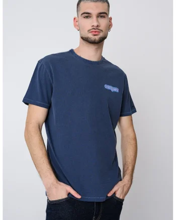 Tricou regular fit de bumbac cu decolteu la baza gatului, Albastru indigo