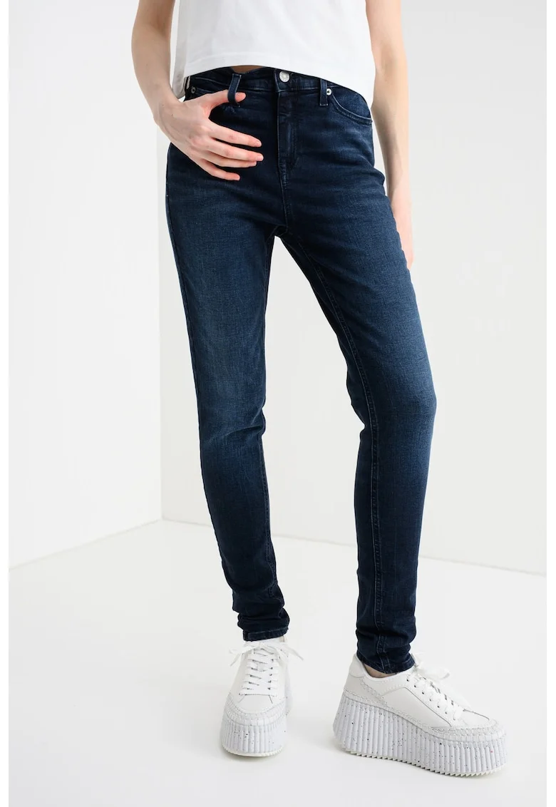 Blugi skinny cu talie medie Nora, Albastru inchis
