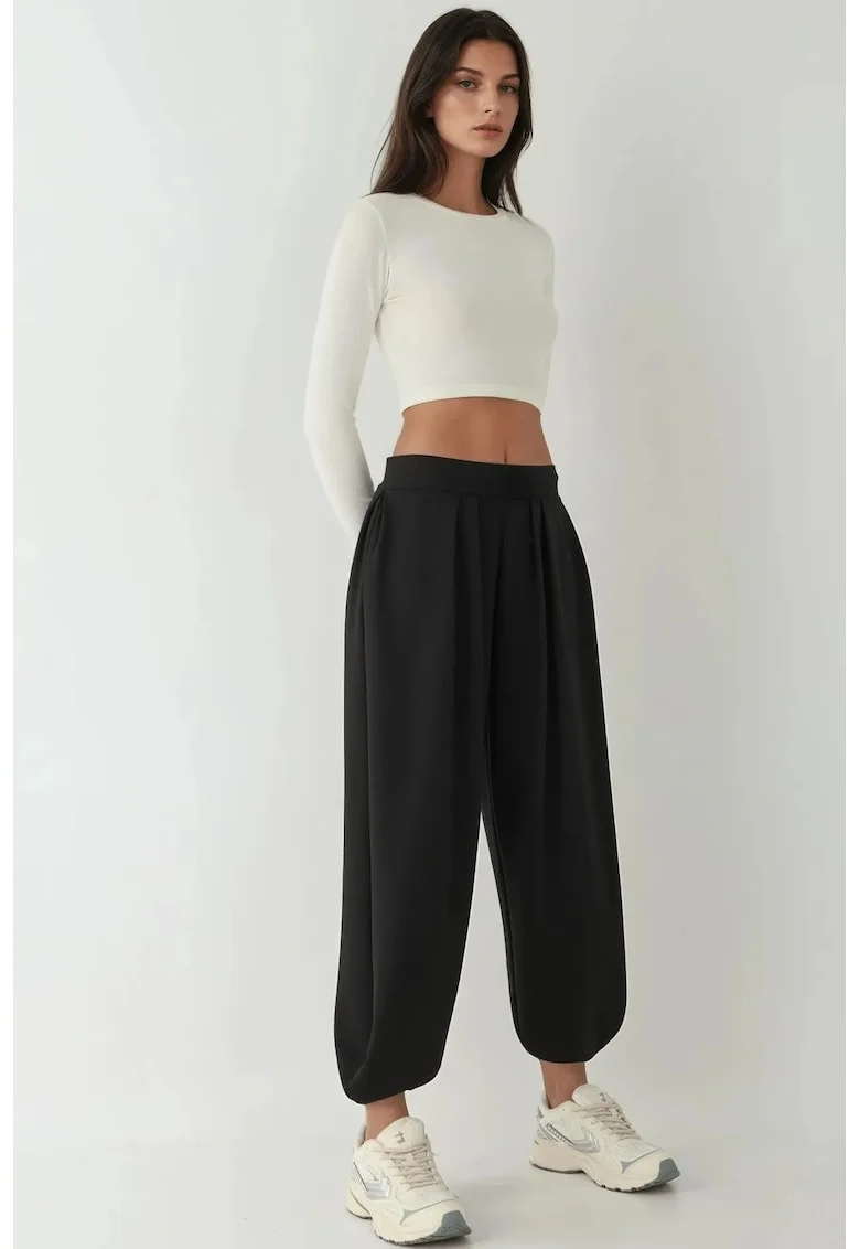 Pantaloni dama  Pantaloni Salwar, buzunare, negru, textil