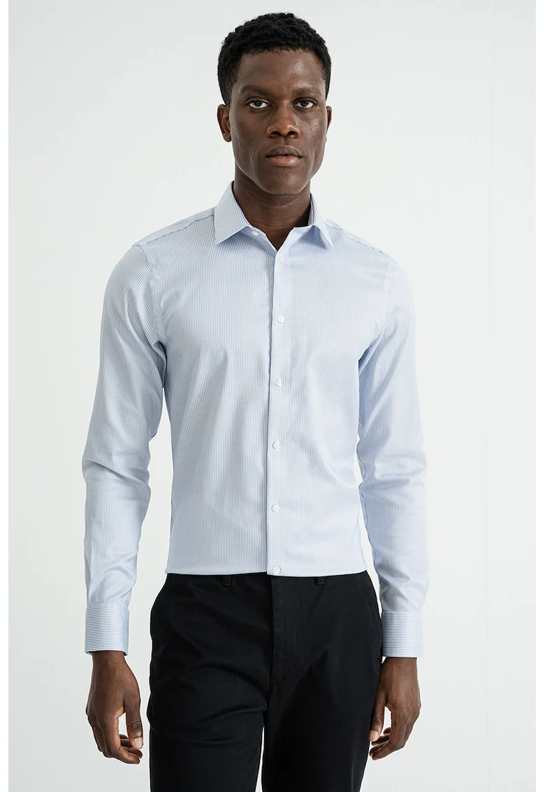 Camasa regular fit din amestec de bumbac, Alb/Albastru deschis
