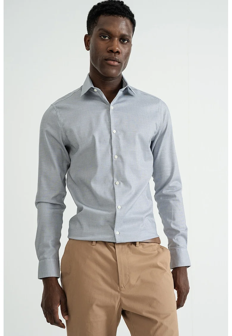 Camasa slim fit cu mansete cu nasturi, Alb/Negru