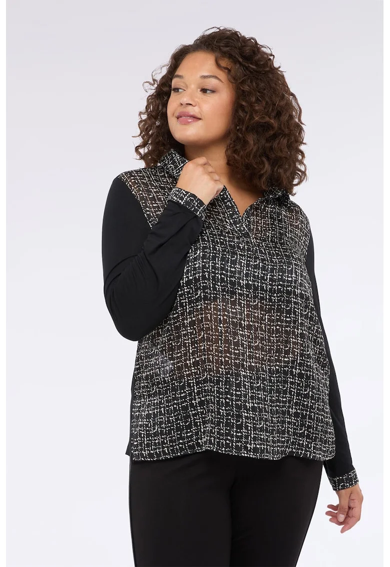 Bluza vaporoasa cu fenta cu nasturi, Alb/Negru